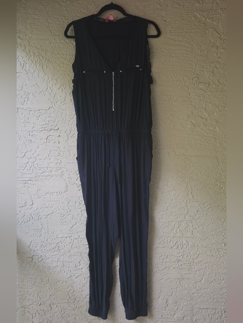 Guess Black Half-Zip Jogger Jumpsuit Romper Size Medium